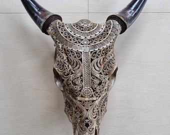 carve cow skull carving BOHO style