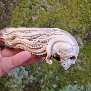 Deer antler carving skull octopus for knife handle