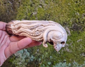 Deer antler carving skull octopus for knife handle