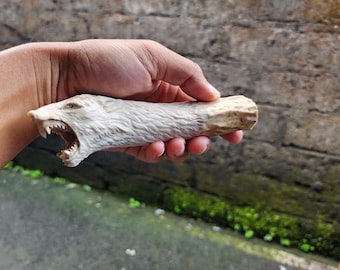 Deer antler carving knife handle wolf