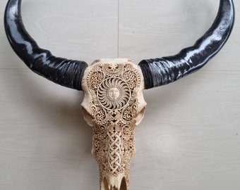carve buffalo skull celtic sun