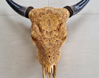 carved cow skull mandala