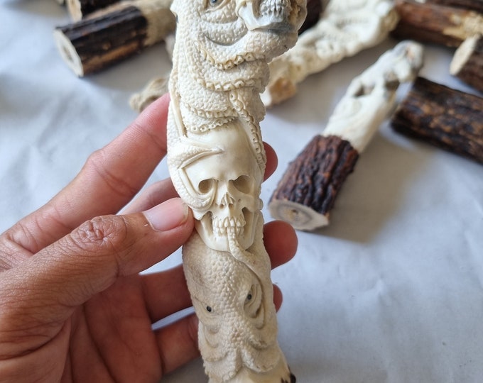 Deer antler carving skull octopus for handle