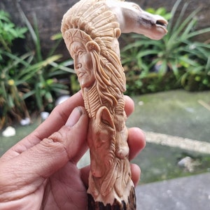 Deer antler carving cane handle walking stick