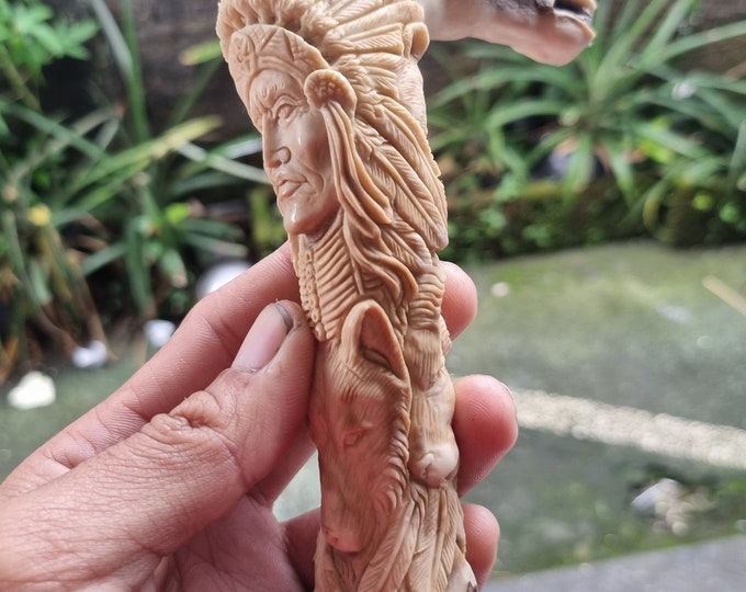 Deer antler carving cane handle walking stick