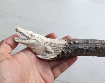 Deer antler carving knife handle crocodile