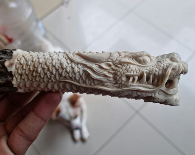 Moose antler carving dragon closed mount for knife handle