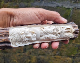 Deer antler carving Indian relieft for handle