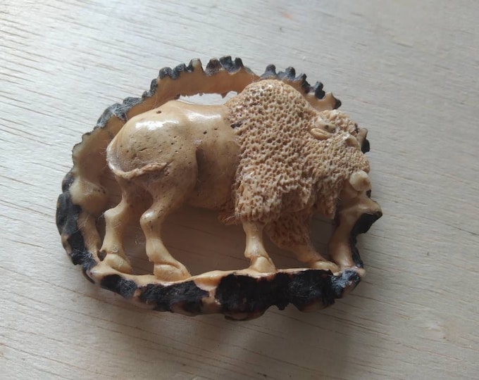 Antler carving bison for pendant
