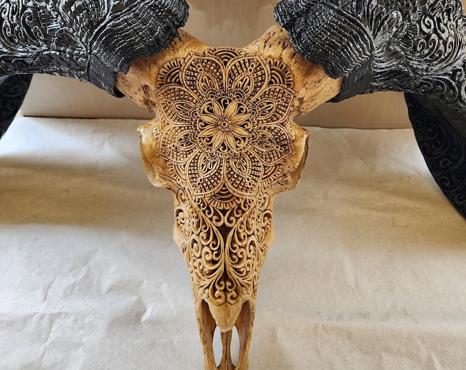 carve ram skull mandala with carved horn