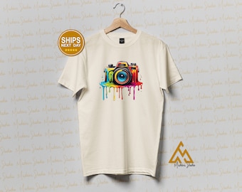 Camera graphic tees, Photographer Themed shirts, Lens Inspired apparel, Photography enthusiast shirts, Vintage camera designs