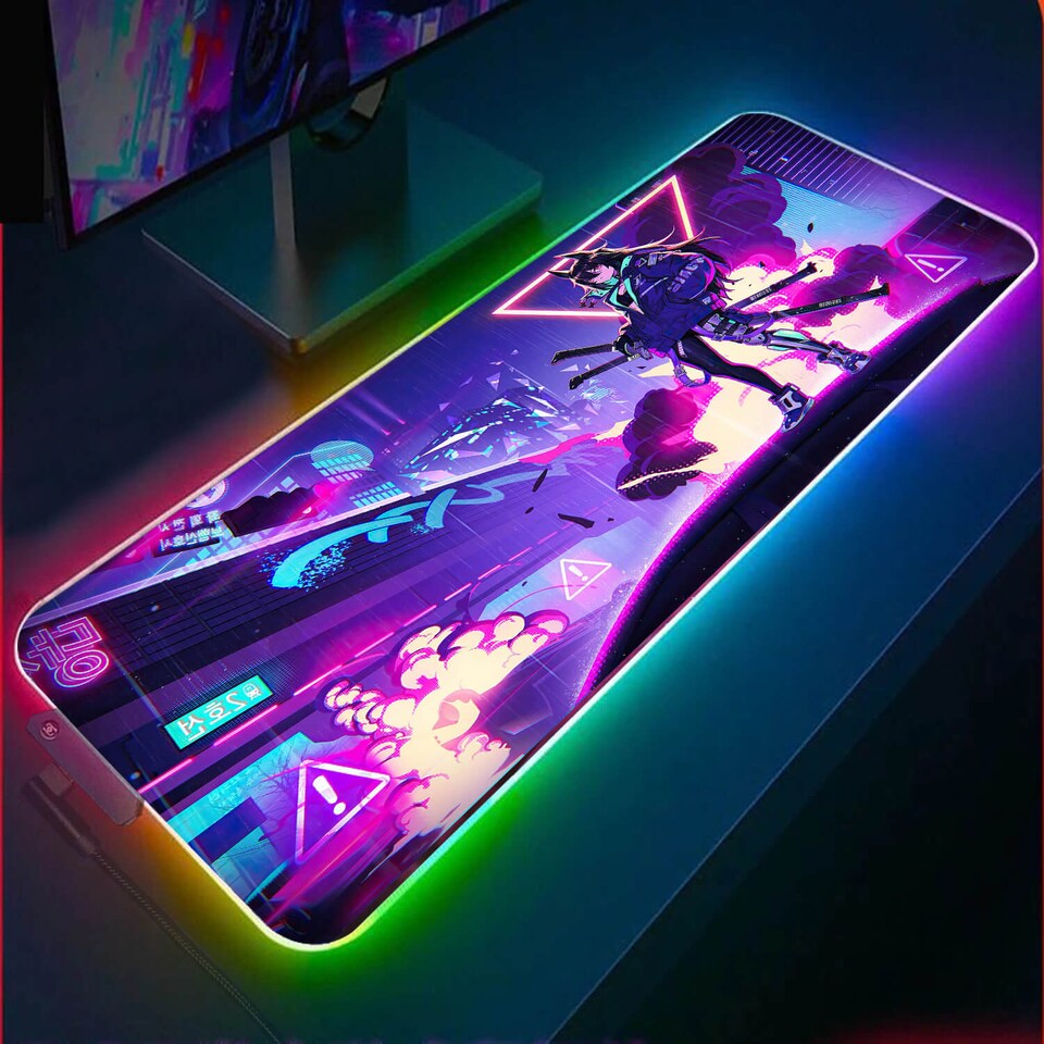 Discover Cyberpunk Anime Girl RGB Gaming Desk Pad, Anime Mouse Pad