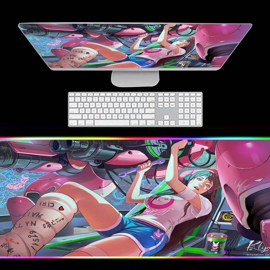 Disover Cyberpunk Anime Girl RGB Gaming Desk Pad, Anime Mouse Pad