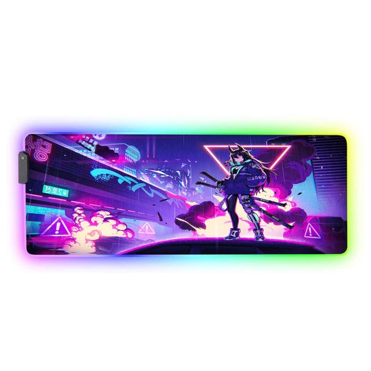Disover Cyberpunk Anime Girl RGB Gaming Desk Pad, Anime Mouse Pad