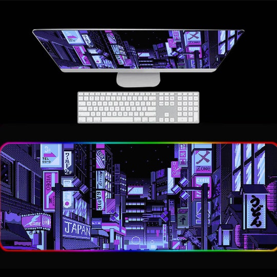 Disover Vaporwave Tokyo Street RGB Gaming Mouse Pad, Pixel Art Gaming Desk Mat