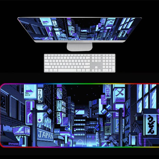 Disover Vaporwave Tokyo Street RGB Gaming Mouse Pad, Pixel Art Gaming Desk Mat