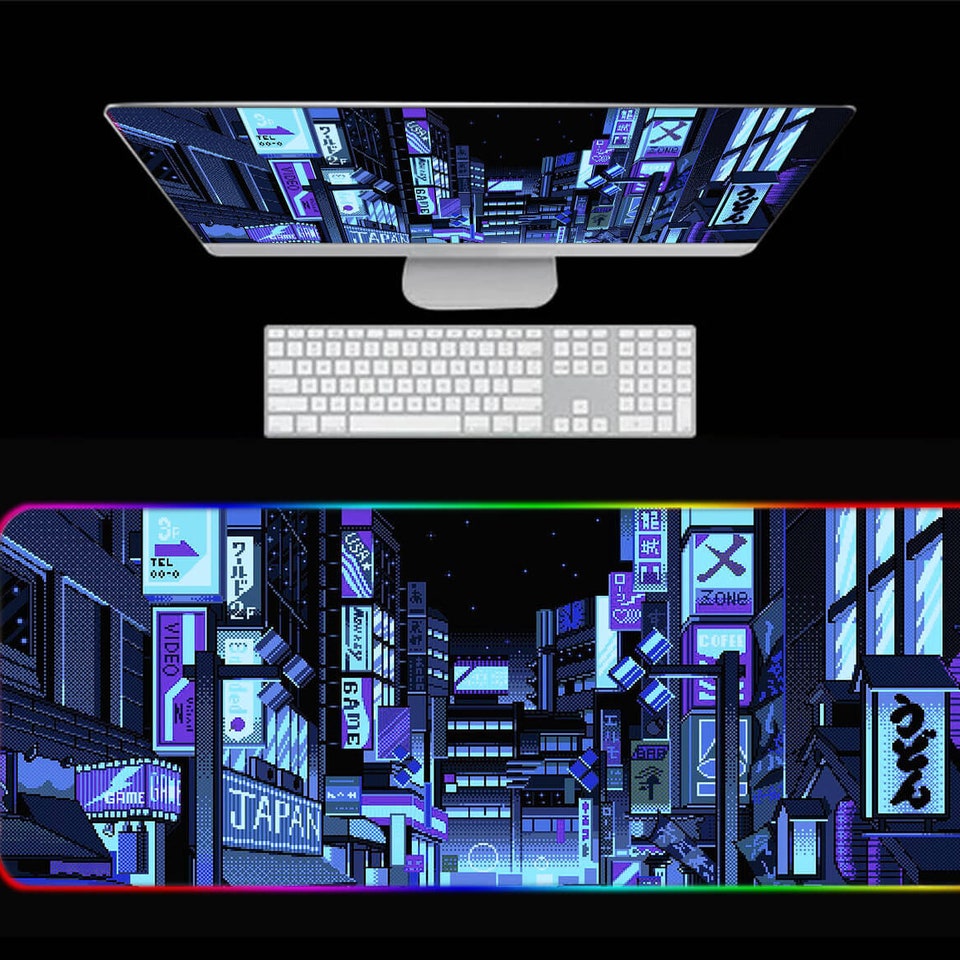 Discover Vaporwave Tokyo Street RGB Gaming Mouse Pad, Pixel Art Gaming Desk Mat