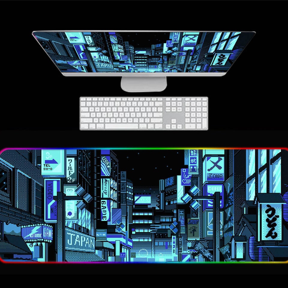 Discover Vaporwave Tokyo Street RGB Gaming Mouse Pad, Pixel Art Gaming Desk Mat