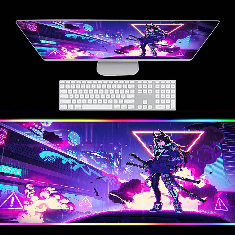 Discover Cyberpunk Anime Girl RGB Gaming Desk Pad, Anime Mouse Pad