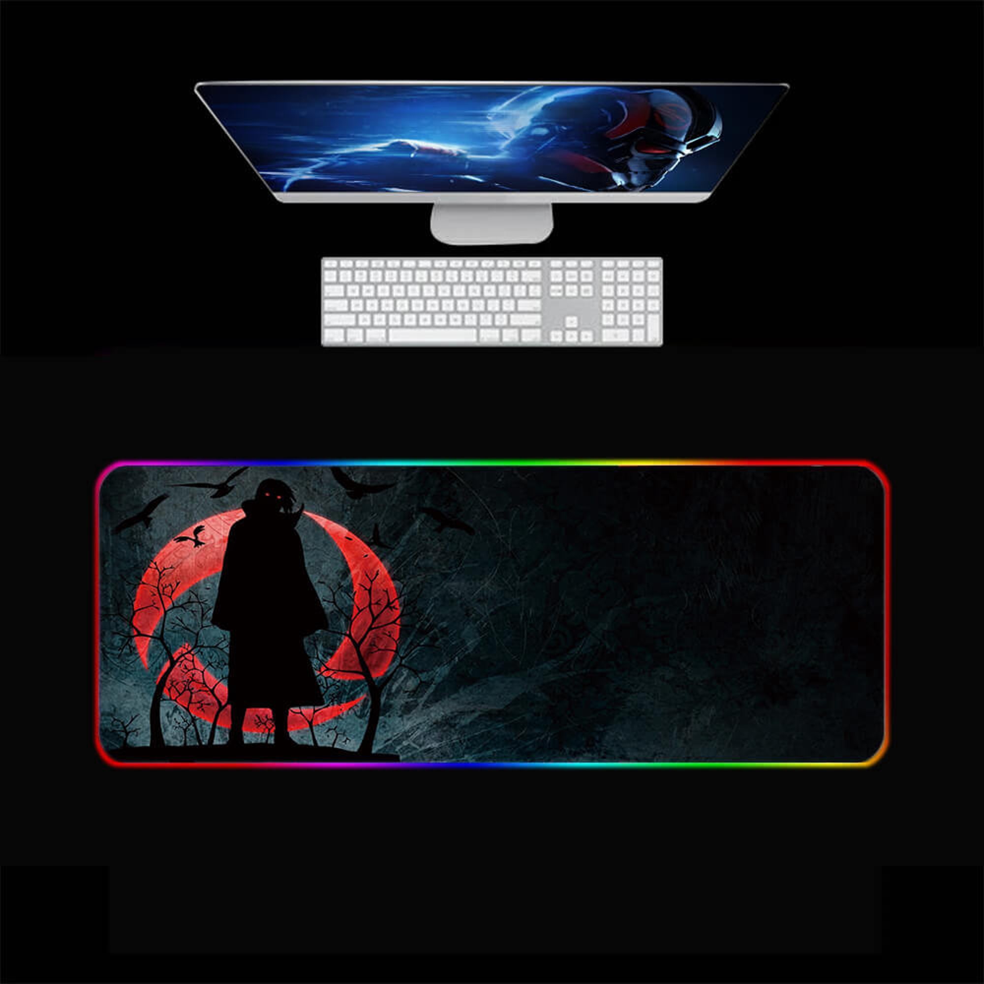 Itachi RGB Gaming Mouse Pad, Anime RGB Gaming Desk Pad, Akatsuki Gaming Desk Mat