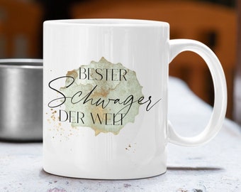 Best brother-in-law in the world cup, printed white ceramic mug in modern, gold-green design, 330ml filling quantity