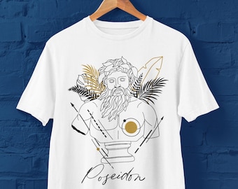 Poseidon T-shirt, klassisches weißes Baumwoll-T-Shirt mit Rundhals und kurzen Ärmeln im unisex Schnitt