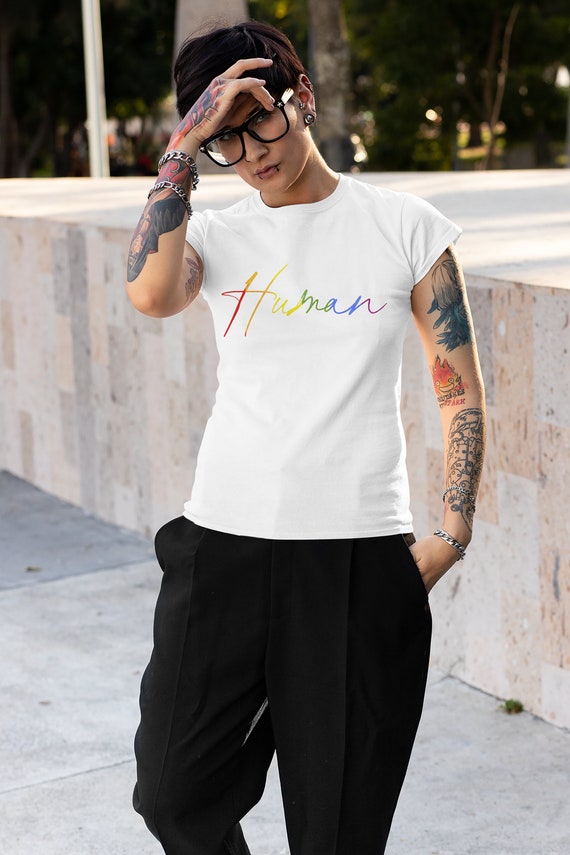 LGBTQ T-shirt human in Pride Colors 