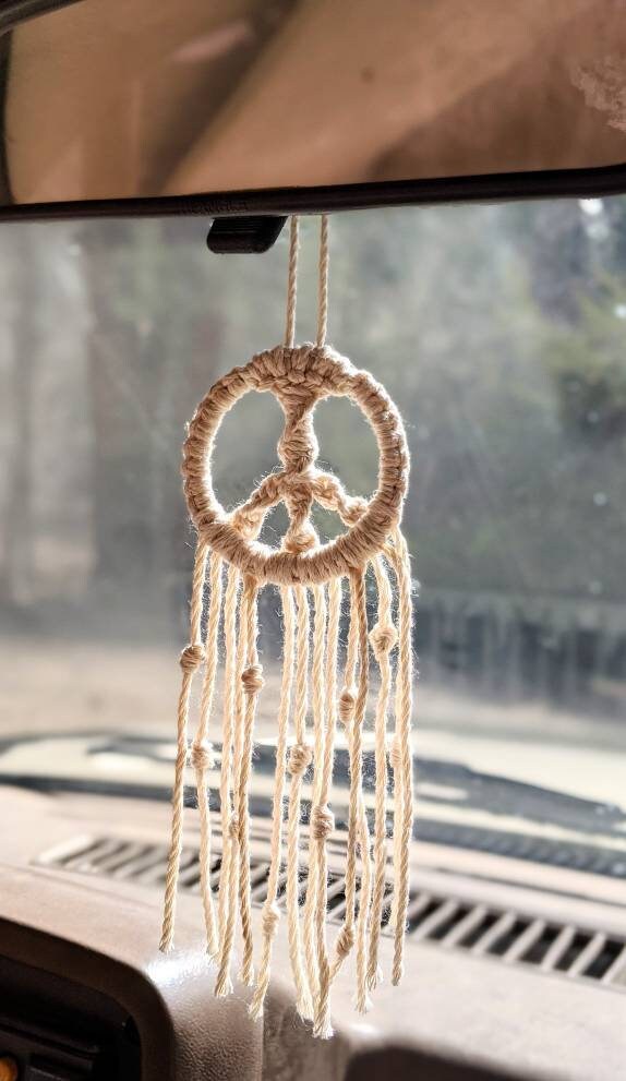 Macrame Rear View Mirror Hanger Peace Sign Dream Catcher Australia Macrame Rear View Mirror Hanger Peace, Peace Sign Rear View Mirror Charm