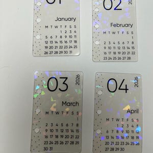 Zestaw 12 wkładek do kalendarza holograficznego A6 do planowania budżetu na rok 2026 w miniaturowym formacie Vellum
