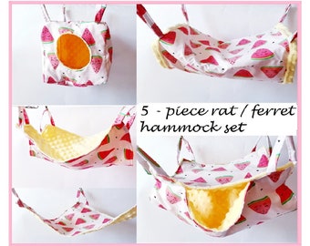 5 PIECE Rat HAMMOCK SET Personalised cage Small Pet Bedding Fleece Mice Hamster, Rat Hammock Cube Square Flat Tunnel, rat toy, rat day