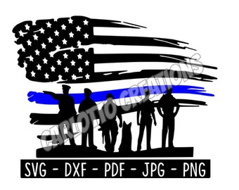 Policemen Thin Blue Line Flag svg, digital download, law enforcement