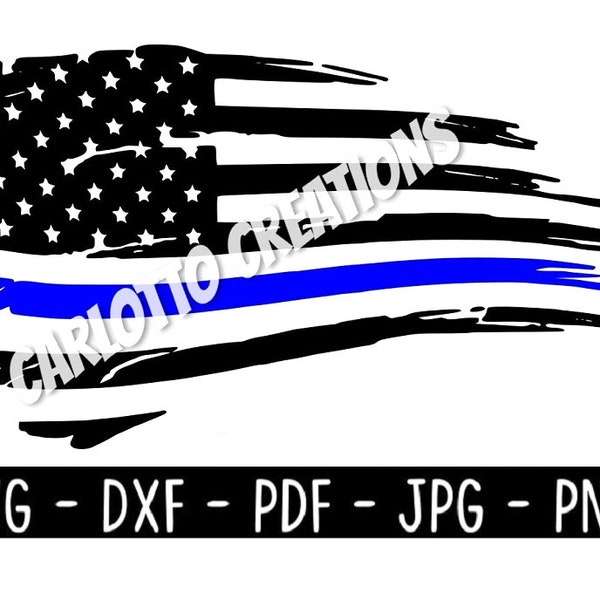 Thin Blue Line American Flag svg, dxf, png, jpg, pdf, police, law enforcement