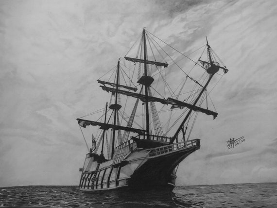 Black Pearl Ship Graphite Pencil Drawing on A3 Kent Paper | Etsy