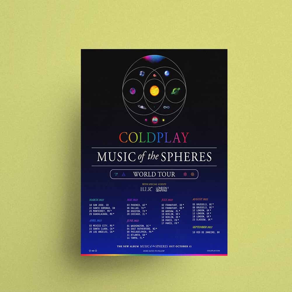 Discover 2022 Coldplay Music Of The Spheres Tour Poster