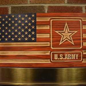 Carved Wooden US Army Flag | Military Retirement Gift | Army Gift | Rustic American Flag