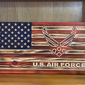 Carved Wooden US Air Force Flag | Military Retirement Gift | Air Force Gift | Rustic American Flag | USAF Gift