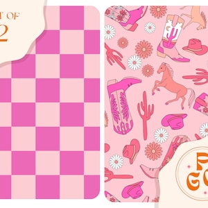SET of 2 Pink Western Cowgirl and Coordinating checker Seamless Repeat Pattern Boho Neutral for Commercial Use