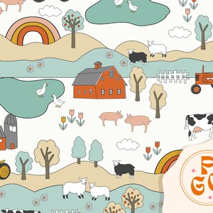 Ferme neutre en sourdine et animaux de ferme motif de répétition sans couture Boho neutre pour un usage commercial