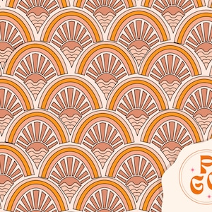 70s Sunsets Beach Summer Seamless Repeat Pattern Boho Neutral for Commercial Use