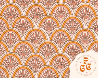 70s Sunsets Beach Summer Seamless Repeat Pattern Boho Neutral for Commercial Use