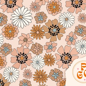 Retro Florals Vintage Seamless Repeat Pattern Boho Neutral for Commercial Use