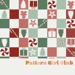 Checkerboard Christmas Trees Holiday Seamless Repeat Pattern Boho Neutral for Commercial Use