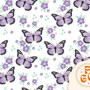 Monarch Butterfly Purple Floral Seamless Repeat Pattern Boho Neutral for Commercial Use
