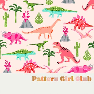 Dinosaurussen Kids roze en groene meisjes naadloze herhaling patroon Boho neutraal voor commercieel gebruik