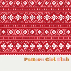Kerst Nordic Fair Isle rode sneeuwvlokken naadloze herhaling patroon Boho neutraal voor commercieel gebruik