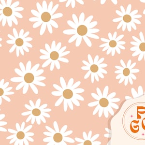 Daisies Seamless Repeat Pattern Boho Peach for Commercial Use