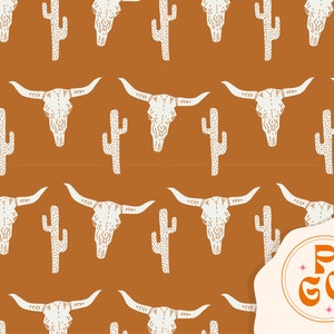 Western Longhorn Skull Kaktus Kinder Seamless Rapport Muster Boho Neutral für kommerzielle Nutzung