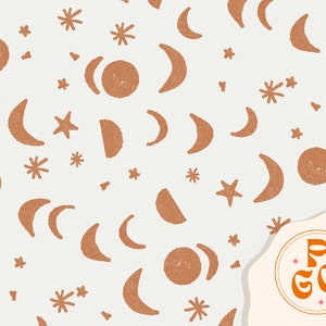 Luna y estrellas Caramelo Patrón de repetición sin costuras Boho Neutral para uso comercial