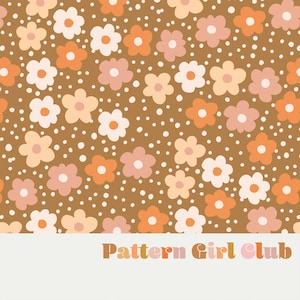 Retro Floral  Seamless Repeat Pattern Boho Neutral for Commercial Use