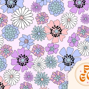 Easter Floral pastel retro 70s floral cute spring flowers Seamless Repeat Pattern for Commercial Use